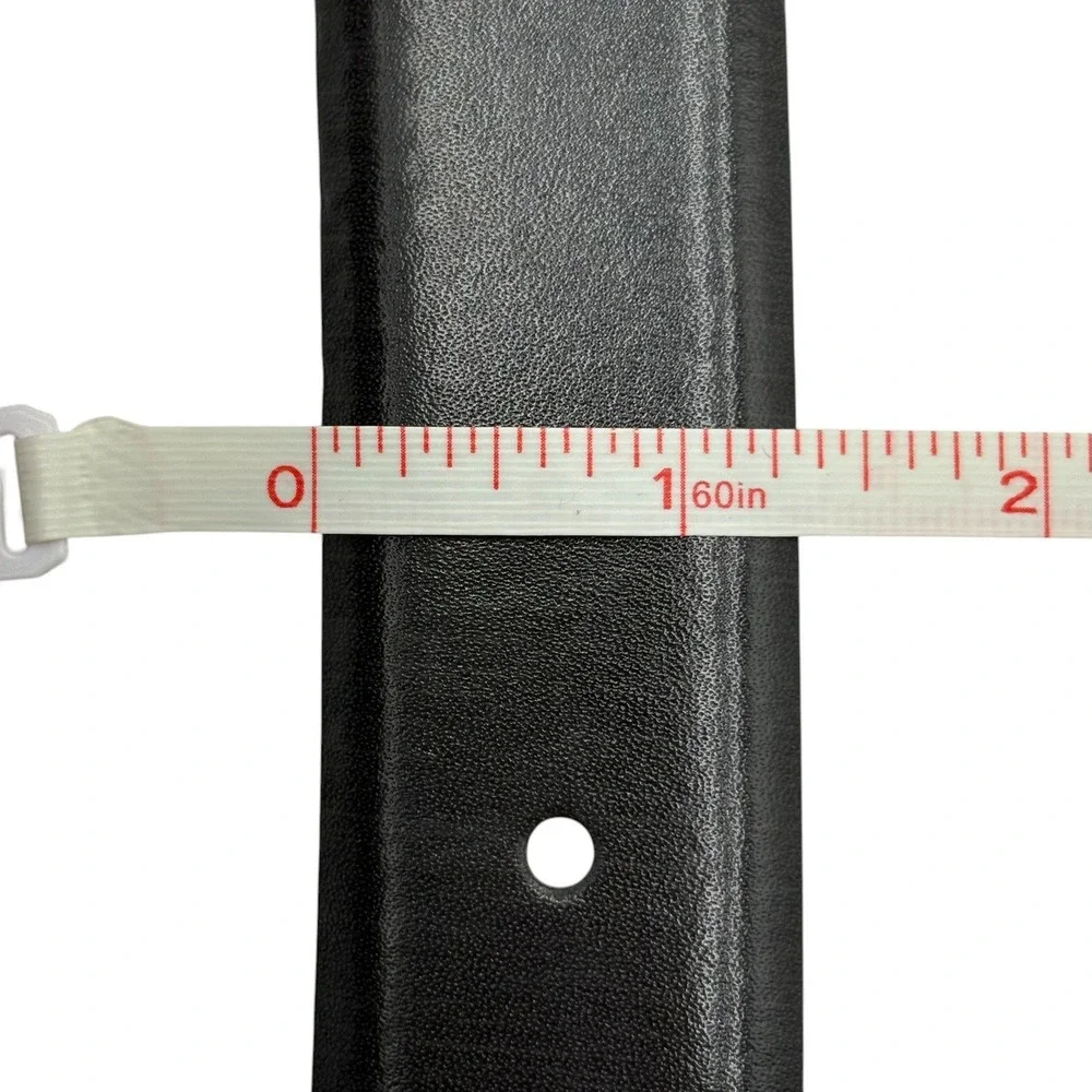 Italian Full Grain Leather Black Dress Belt Mens Size 44‎ Silver Buckle